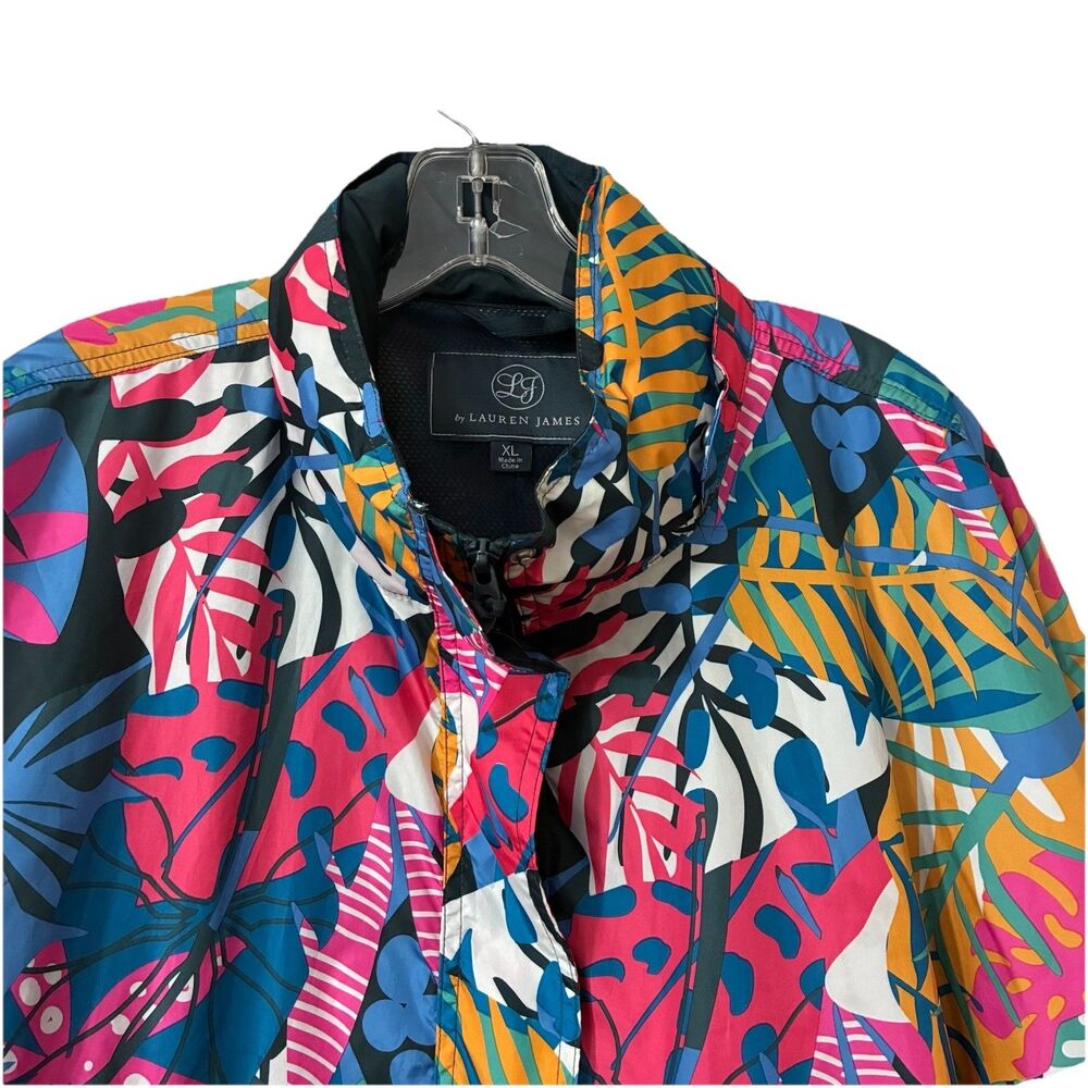 LJ by Lauren James Sz XL Colorful Floral Pullover Wind Rain Hooded Jacket - Picture 4 of 12